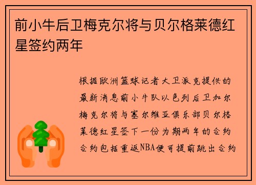 前小牛后卫梅克尔将与贝尔格莱德红星签约两年